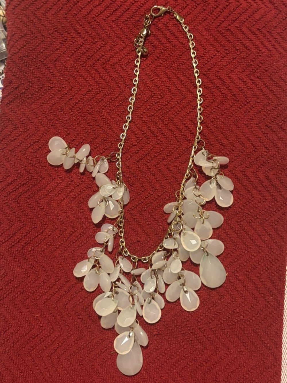 Vintage Gold Chain Necklace with White/Opalescent Petal Drops